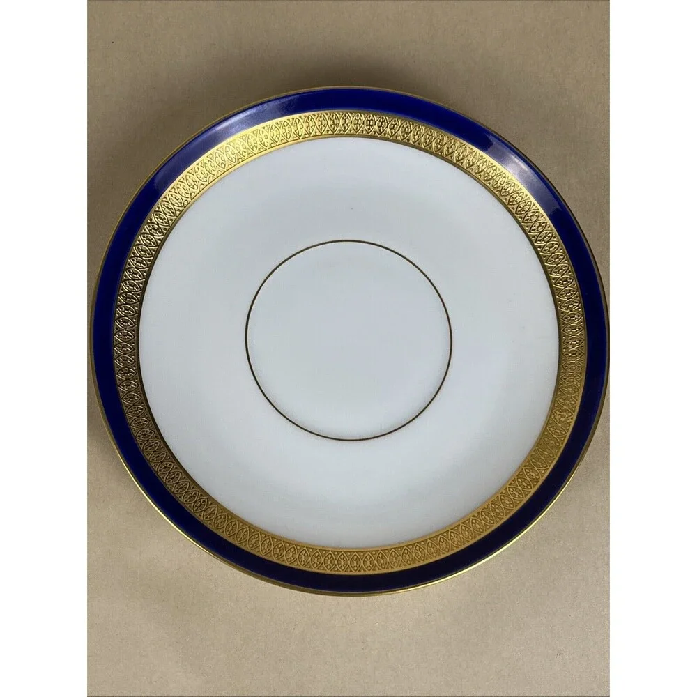 HTF Tirschenreuth P.T. Bavaria ARGYLE4279 Cream Soup Bowl,Saucer Cobalt Gold Rim